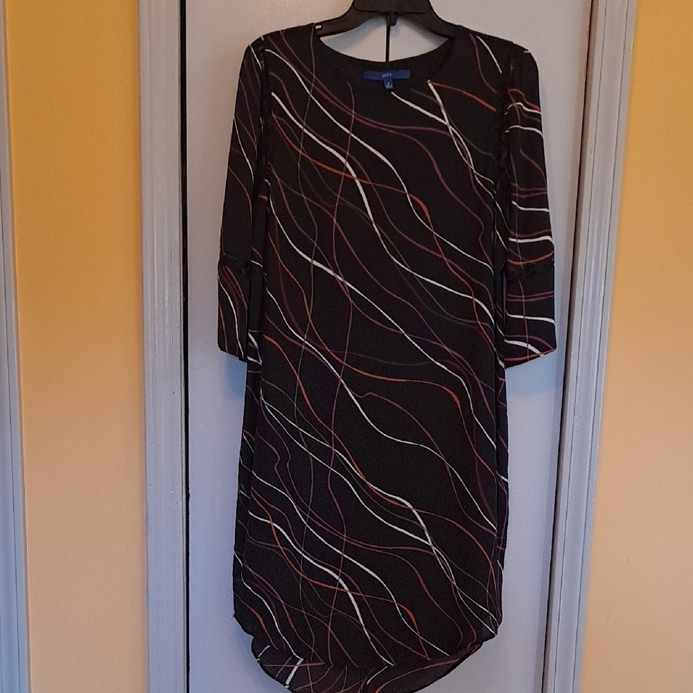 Apt. 9 Black Dress with Red and White Wave Design